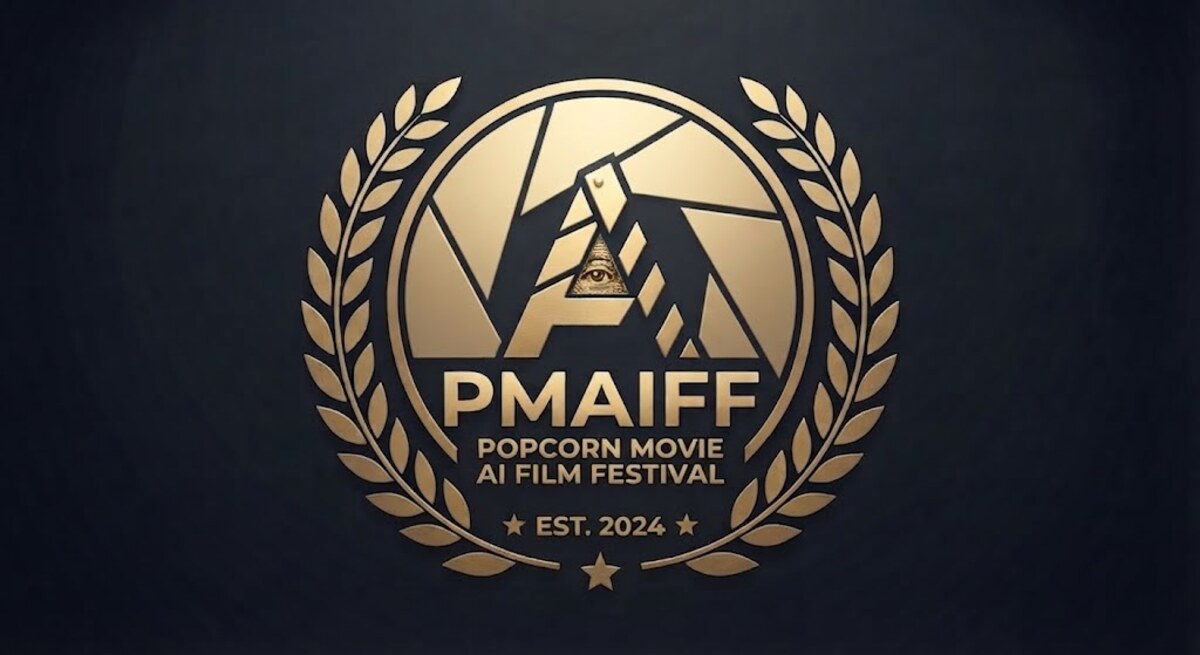 PMAIFF, the Popcorn Movie AI Film Festival, gold laurel emblem